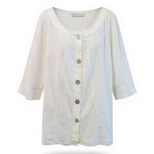Carole Little White Linen Top 1X Pearl Button Front Plus